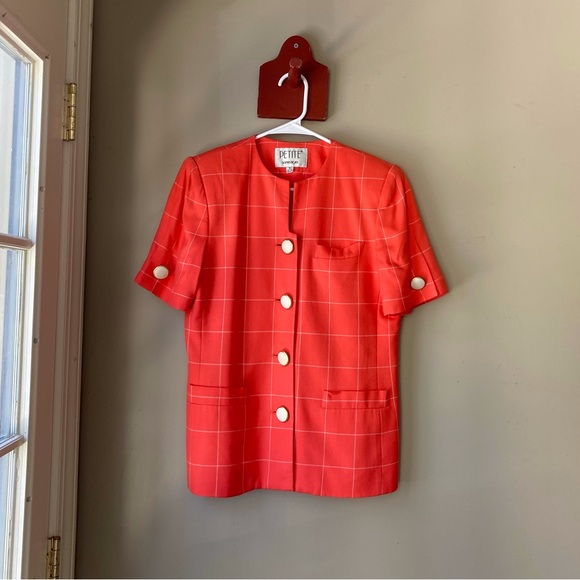 Vintage Petite Sophisticate Red Plaid Button Down Short Sleeve Top 6 - Picture 1 of 6